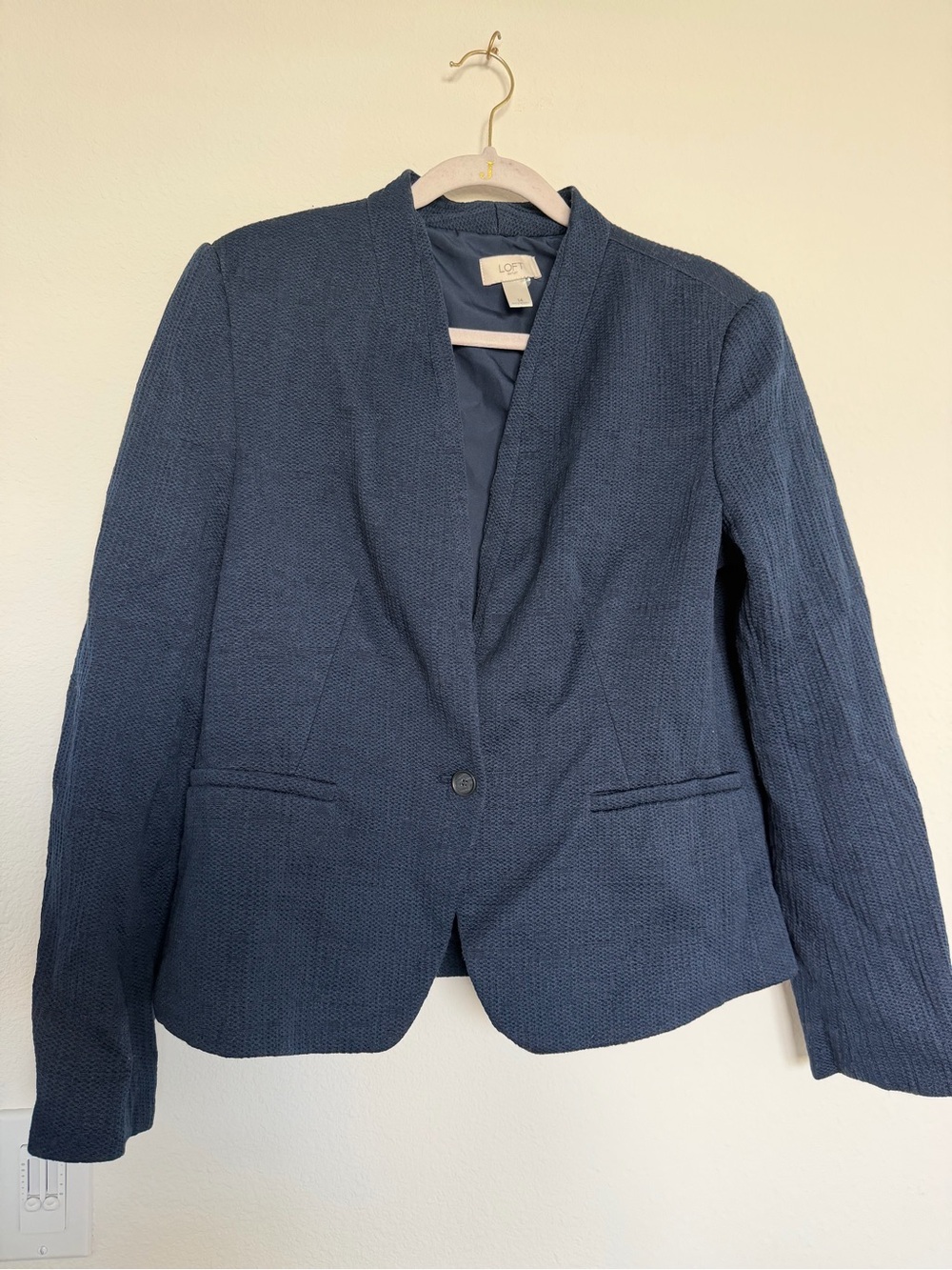 LOFT Textured Navy Single-Button Blazer Size XL/14